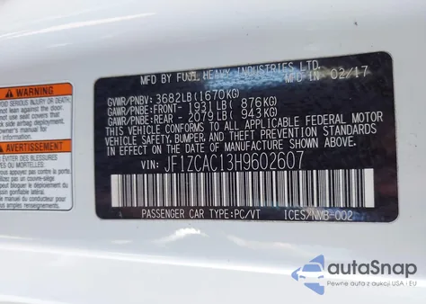 2017 Subaru Brz Limited from USA, damaged, VIN JF1ZCAC13H9602607